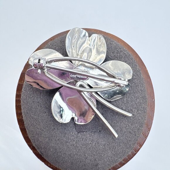 VTG Sterling Silver 925 Four Leaf Clover Textured Brooch Size 1" Length - Picture 6 of 11